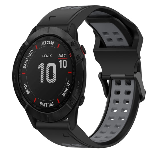 For Garmin Fenix 6X Two Color Reverse Buckle 26mm Silicone Watch Band(Black+Grey)