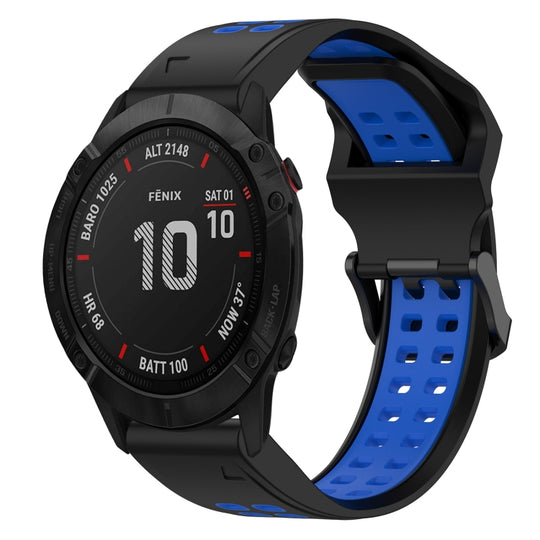 For Garmin Fenix 6X Two Color Reverse Buckle 26mm Silicone Watch Band(Black+Blue)