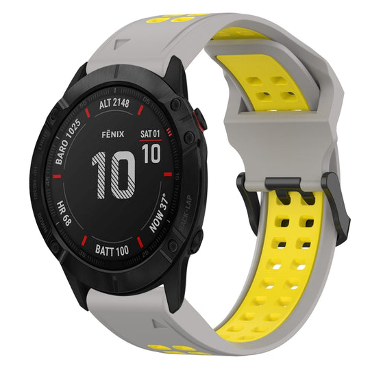 For Garmin Fenix 6X Two Color Reverse Buckle 26mm Silicone Watch Band(Grey+Yellow)