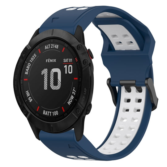 For Garmin Fenix 6X Two Color Reverse Buckle 26mm Silicone Watch Band(Blue+White)