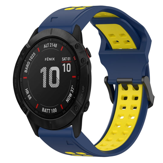 For Garmin Fenix 6X Two Color Reverse Buckle 26mm Silicone Watch Band(Blue+Yellow)