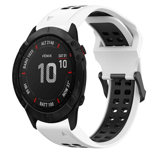 For Garmin Fenix 6X Pro Two Color Reverse Buckle 26mm Silicone Watch Band(White+Black)