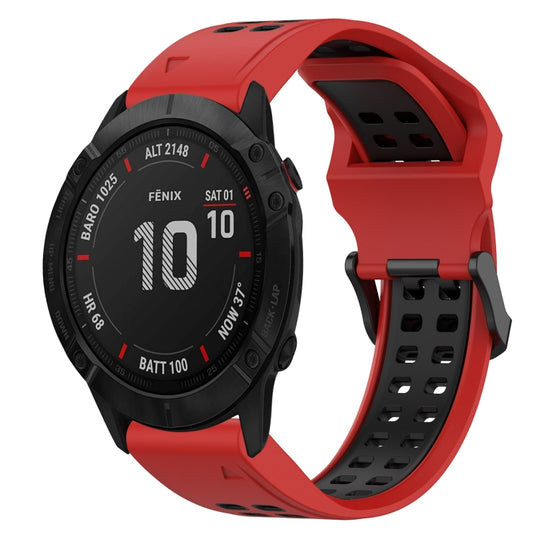 For Garmin Fenix 6X Pro Two Color Reverse Buckle 26mm Silicone Watch Band(Red+Black)