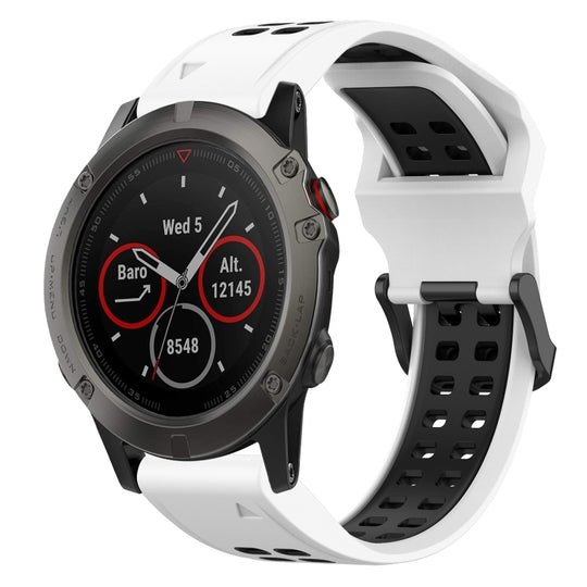 For Garmin Fenix 5X Two Color Reverse Buckle 26mm Silicone Watch Band(White+Black)