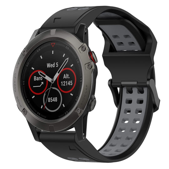 For Garmin Fenix 5X Two Color Reverse Buckle 26mm Silicone Watch Band(Black+Grey)