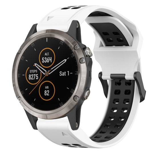 For Garmin Fenix 5X Plus Two Color Reverse Buckle 26mm Silicone Watch Band(White+Black)