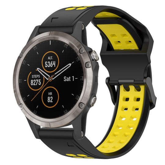For Garmin Fenix 5X Plus Two Color Reverse Buckle 26mm Silicone Watch Band(Black+Yellow)