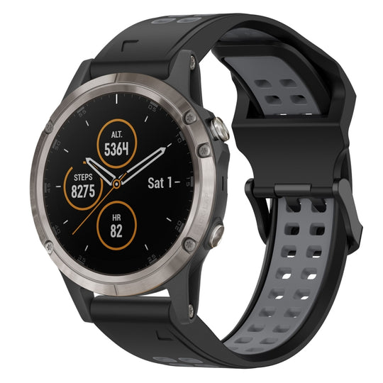 For Garmin Fenix 5X Plus Two Color Reverse Buckle 26mm Silicone Watch Band(Black+Grey)