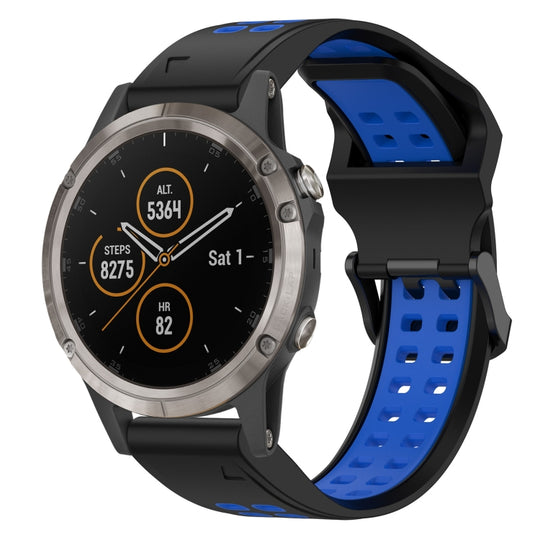 For Garmin Fenix 5X Plus Two Color Reverse Buckle 26mm Silicone Watch Band(Black+Blue)