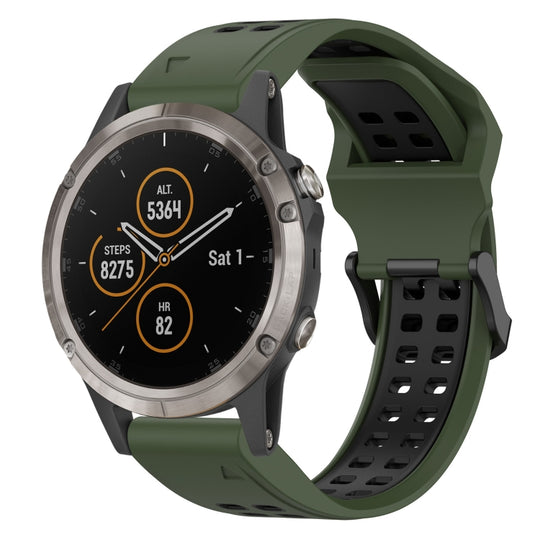For Garmin Fenix 5X Plus Two Color Reverse Buckle 26mm Silicone Watch Band(Army Green+Black)