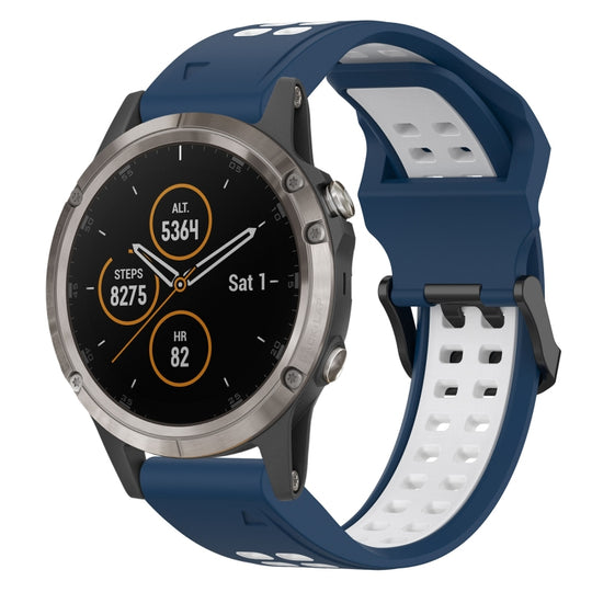 For Garmin Fenix 5X Plus Two Color Reverse Buckle 26mm Silicone Watch Band(Blue+White)