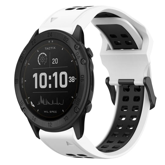 For Garmin TACTIX DELTA Two Color Reverse Buckle 26mm Silicone Watch Band(White+Black)