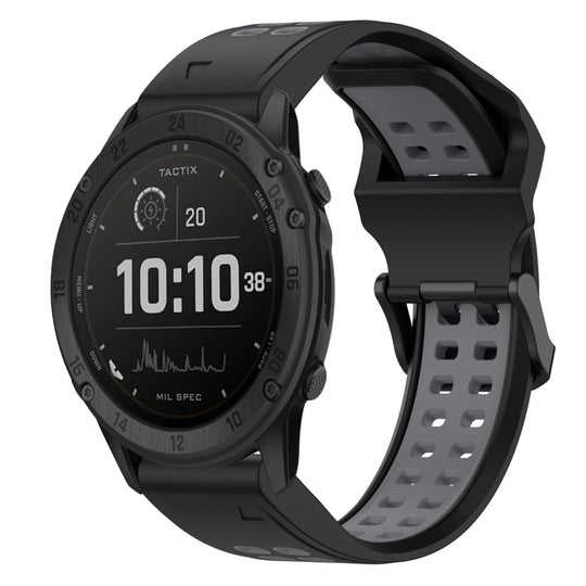 For Garmin TACTIX DELTA Two Color Reverse Buckle 26mm Silicone Watch Band(Black+Grey)