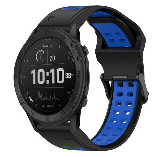 For Garmin TACTIX DELTA Two Color Reverse Buckle 26mm Silicone Watch Band(Black+Blue)