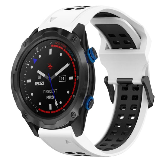 For Garmin Descent MK 2i Two Color Reverse Buckle 26mm Silicone Watch Band(White+Black)