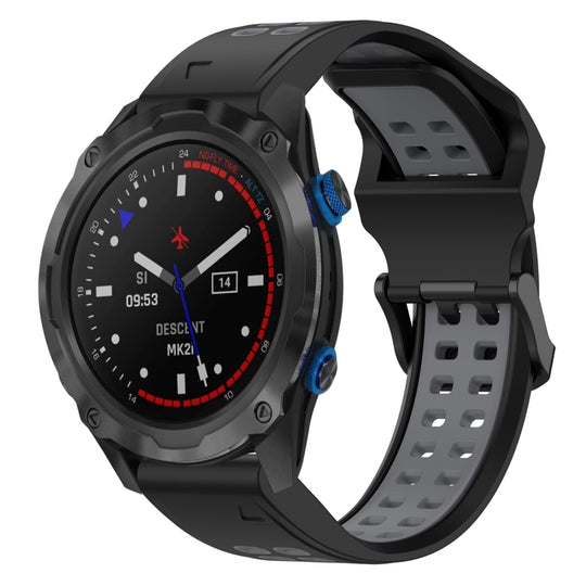For Garmin Descent MK 2i Two Color Reverse Buckle 26mm Silicone Watch Band(Black+Grey)