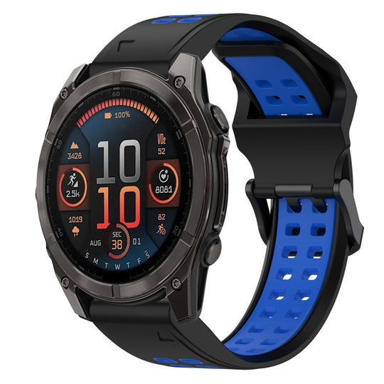 For Garmin Fenix 8 AMOLED 51mm Two Color Reverse Buckle 26mm Silicone Watch Band(Black+Blue)