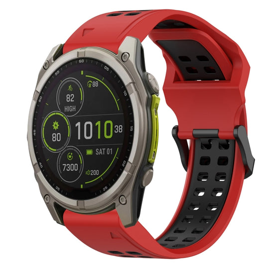 For Garmin Fenix 8 MIP 51mm Two Color Reverse Buckle 26mm Silicone Watch Band(Red+Black)