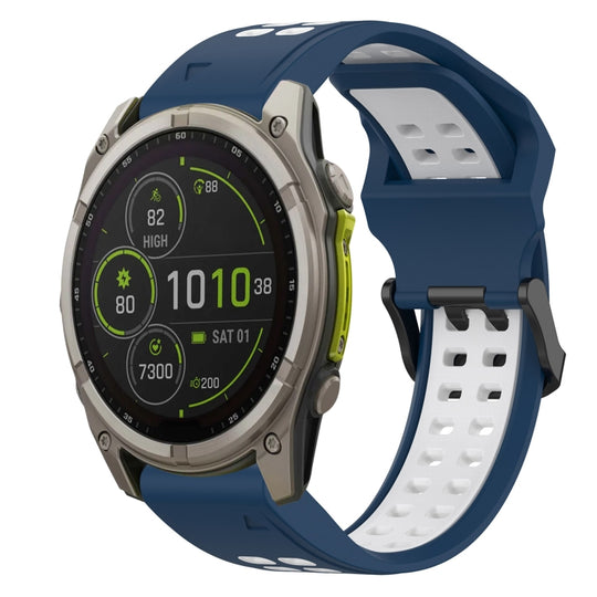 For Garmin Fenix 8 MIP 51mm Two Color Reverse Buckle 26mm Silicone Watch Band(Blue+White)
