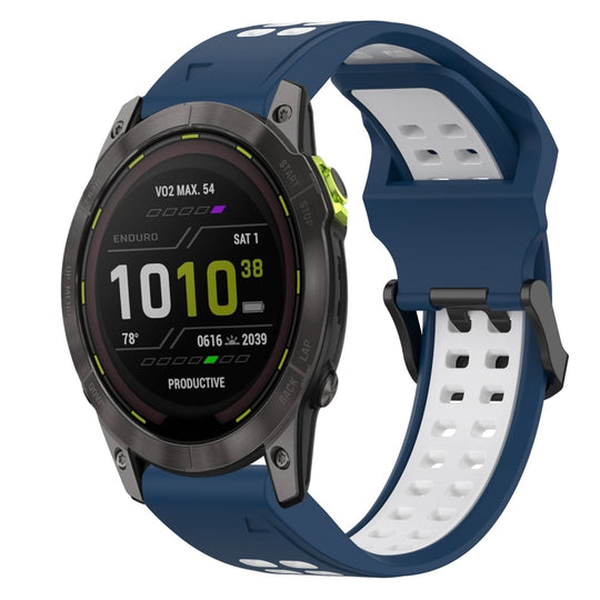 For Garmin Enduro 3 Two Color Reverse Buckle 26mm Silicone Watch Band(Blue+White)