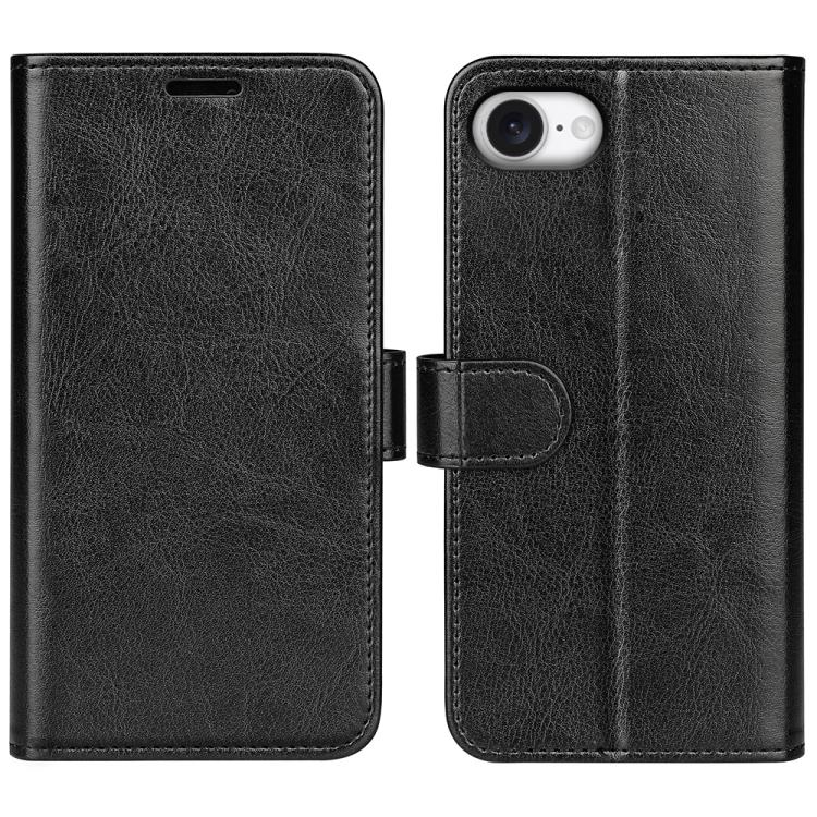 For iPhone 16e R64 Texture Horizontal Flip Leather Phone Case(Black) - iPhone 16e Cases by buy2fix | Online Shopping UK | buy2fix