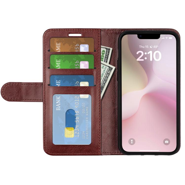 For iPhone 16e R64 Texture Horizontal Flip Leather Phone Case(Brown) - iPhone 16e Cases by buy2fix | Online Shopping UK | buy2fix