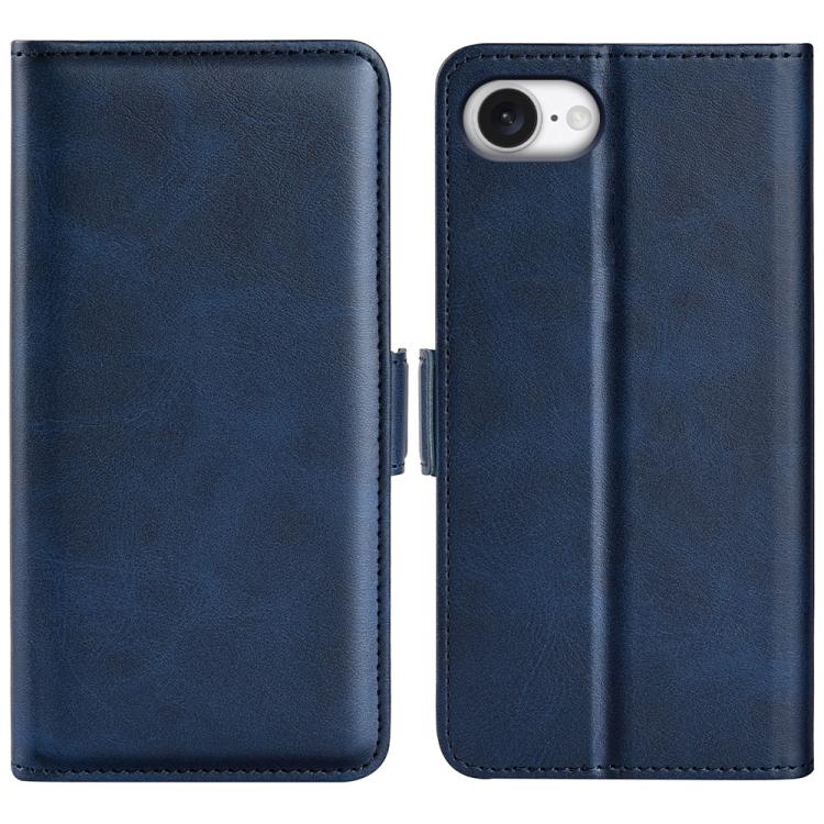 For iPhone 16e Dual-side Magnetic Buckle Horizontal Flip Leather Phone Case(Dark Blue) - iPhone 16e Cases by buy2fix | Online Shopping UK | buy2fix