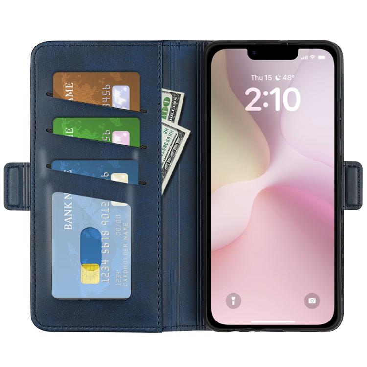 For iPhone 16e Dual-side Magnetic Buckle Horizontal Flip Leather Phone Case(Dark Blue) - iPhone 16e Cases by buy2fix | Online Shopping UK | buy2fix