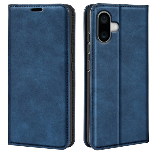 For iPhone 16 Retro-skin Magnetic Suction Leather Phone Case(Dark Blue) - iPhone 16 Cases by buy2fix | Online Shopping UK | buy2fix
