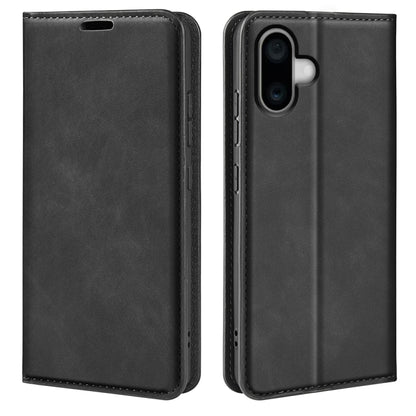 For iPhone 16 Plus Retro-skin Magnetic Suction Leather Phone Case(Black) - iPhone 16 Plus Cases by buy2fix | Online Shopping UK | buy2fix