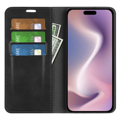 For iPhone 16 Plus Retro-skin Magnetic Suction Leather Phone Case(Black) - iPhone 16 Plus Cases by buy2fix | Online Shopping UK | buy2fix