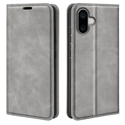 For iPhone 16 Plus Retro-skin Magnetic Suction Leather Phone Case(Grey) - iPhone 16 Plus Cases by buy2fix | Online Shopping UK | buy2fix