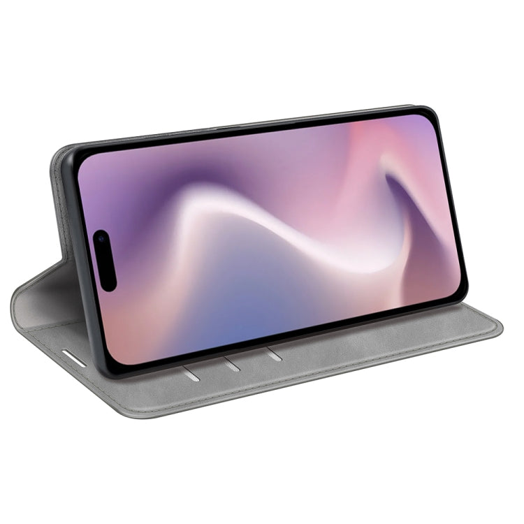 For iPhone 16 Plus Retro-skin Magnetic Suction Leather Phone Case(Grey) - iPhone 16 Plus Cases by buy2fix | Online Shopping UK | buy2fix