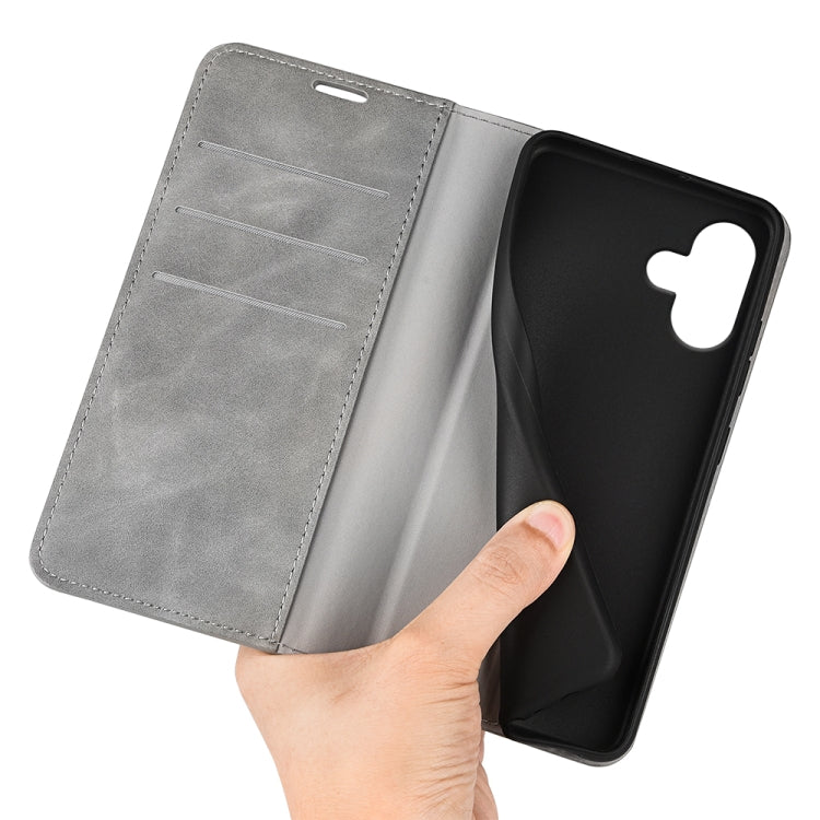 For iPhone 16 Plus Retro-skin Magnetic Suction Leather Phone Case(Grey) - iPhone 16 Plus Cases by buy2fix | Online Shopping UK | buy2fix