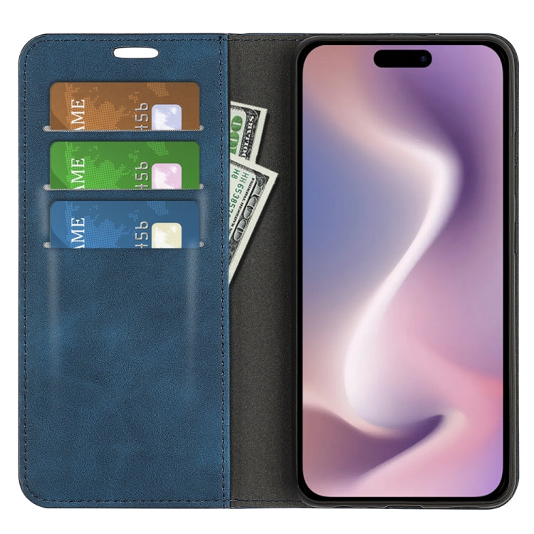 For iPhone 16 Plus Retro-skin Magnetic Suction Leather Phone Case(Dark Blue) - iPhone 16 Plus Cases by buy2fix | Online Shopping UK | buy2fix