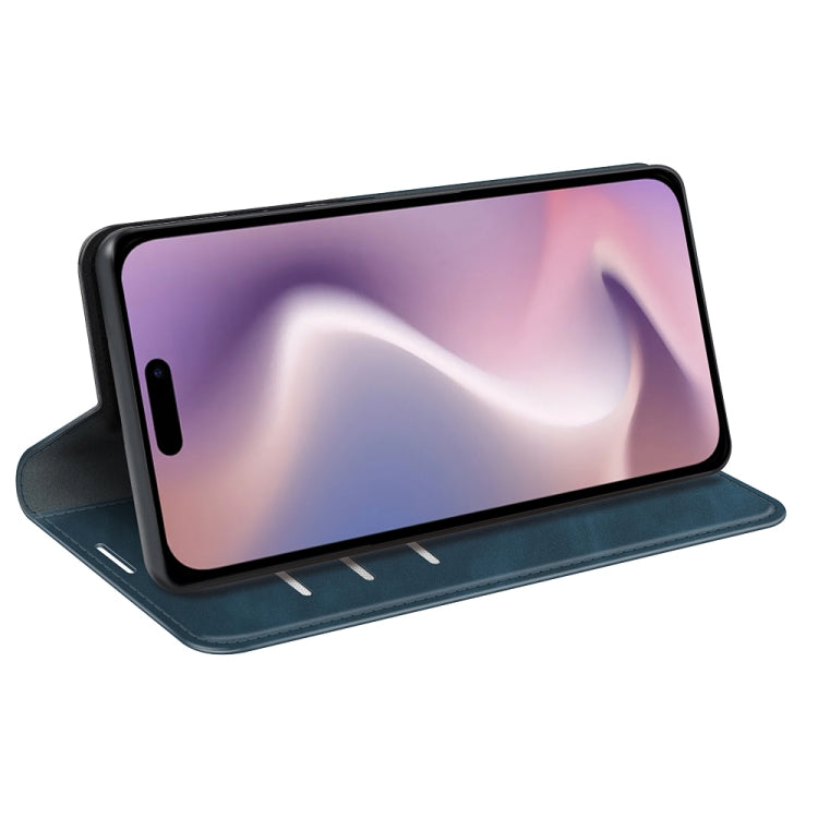 For iPhone 16 Plus Retro-skin Magnetic Suction Leather Phone Case(Dark Blue) - iPhone 16 Plus Cases by buy2fix | Online Shopping UK | buy2fix