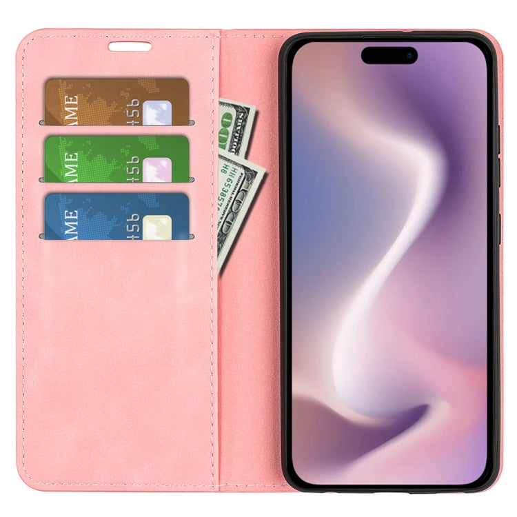 For iPhone 16 Plus Retro-skin  Magnetic Suction Leather Phone Case(Pink) - iPhone 16 Plus Cases by buy2fix | Online Shopping UK | buy2fix