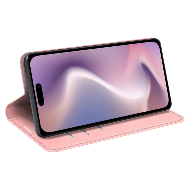 For iPhone 16 Plus Retro-skin  Magnetic Suction Leather Phone Case(Pink) - iPhone 16 Plus Cases by buy2fix | Online Shopping UK | buy2fix
