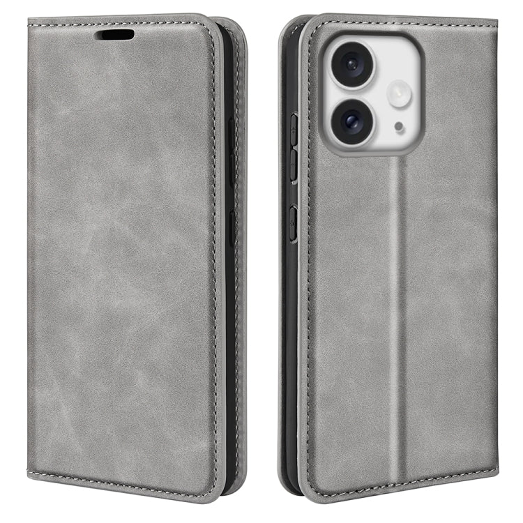 For iPhone 16 Pro Max Retro-skin Magnetic Suction Leather Phone Case(Grey) by buy2fix