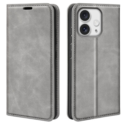 For iPhone 16 Pro Max Retro-skin Magnetic Suction Leather Phone Case(Grey) by buy2fix