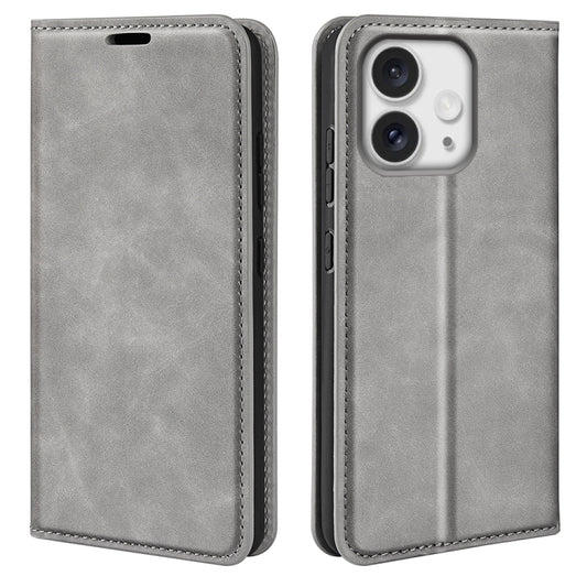 For iPhone 16 Pro Max Retro-skin Magnetic Suction Leather Phone Case(Grey) by buy2fix