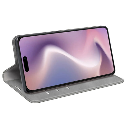 For iPhone 16 Pro Max Retro-skin Magnetic Suction Leather Phone Case(Grey) by buy2fix