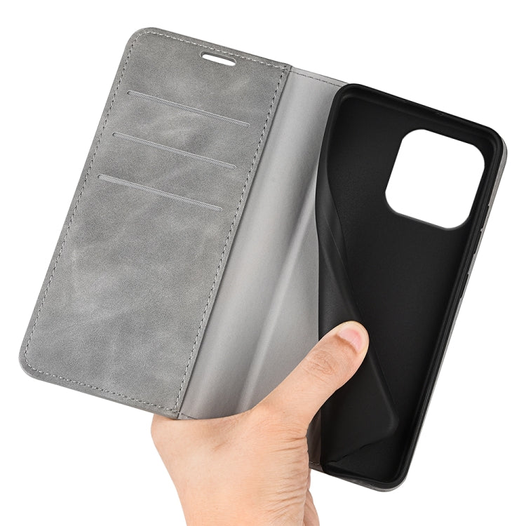 For iPhone 16 Pro Max Retro-skin Magnetic Suction Leather Phone Case(Grey) by buy2fix