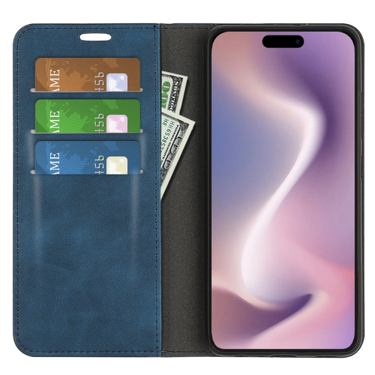 For iPhone 16 Pro Max Retro-skin Magnetic Suction Leather Phone Case(Dark Blue) by buy2fix