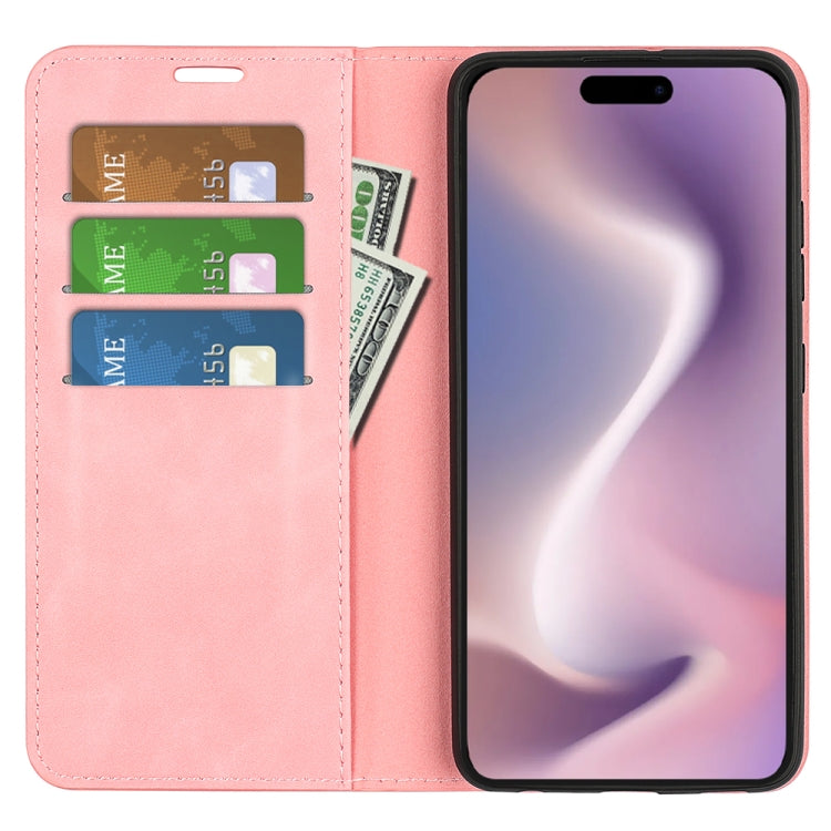 For iPhone 16 Pro Max Retro-skin Magnetic Suction Leather Phone Case(Pink) by buy2fix