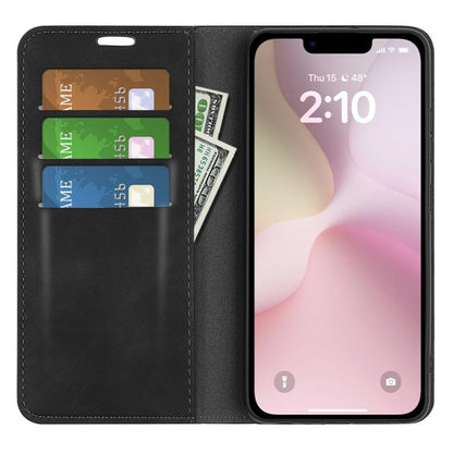 For iPhone 16e Retro-skin Magnetic Suction Leather Phone Case(Black) - iPhone 16e Cases by buy2fix | Online Shopping UK | buy2fix