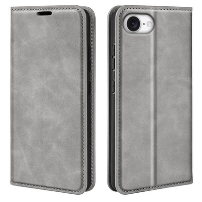 For iPhone 16e Retro-skin Magnetic Suction Leather Phone Case(Grey) - iPhone 16e Cases by buy2fix | Online Shopping UK | buy2fix