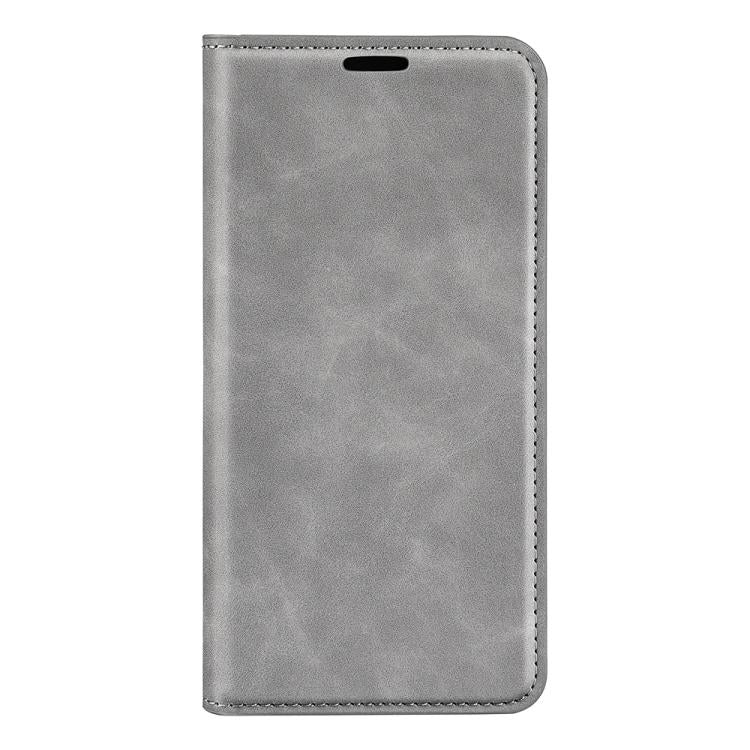 For iPhone 16e Retro-skin Magnetic Suction Leather Phone Case(Grey) - iPhone 16e Cases by buy2fix | Online Shopping UK | buy2fix