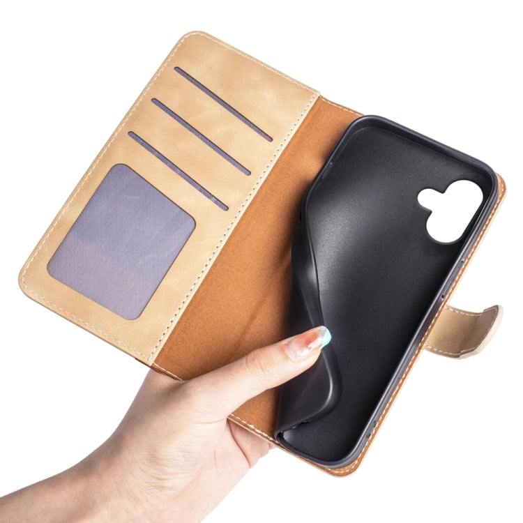For iPhone 16 Plus Stitching Horizontal Flip Leather Phone Case(Yellow) - iPhone 16 Plus Cases by buy2fix | Online Shopping UK | buy2fix