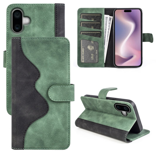 For iPhone 16 Plus Stitching Horizontal Flip Leather Phone Case(Green) - iPhone 16 Plus Cases by buy2fix | Online Shopping UK | buy2fix